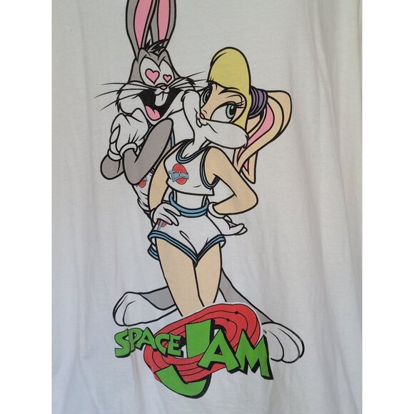 Space Jam Graphic T-Shirt 2X Lola & Bugs Bunny White Tee Unisex Crew Neck Short - Picture 1 of 8